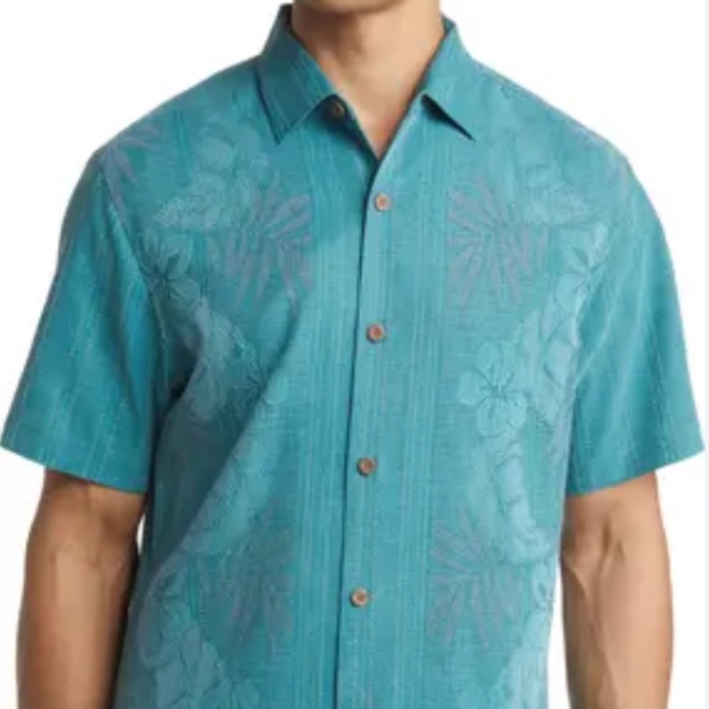 Tommy Bahama Bali Border Floral Jacquard Short Sleeve Silk Button-Up